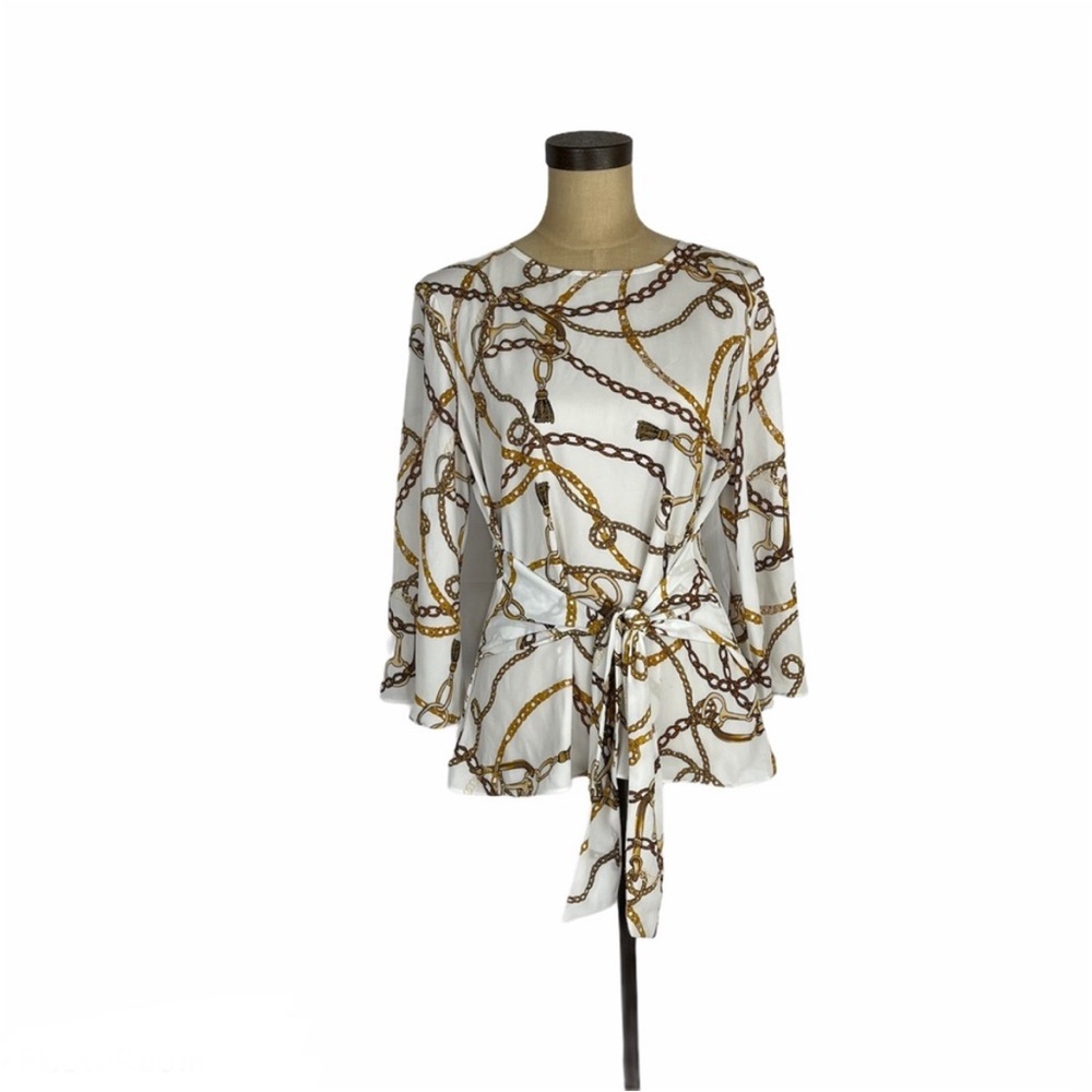 Worthington Chic Chain Print Blouse with Tie Waist